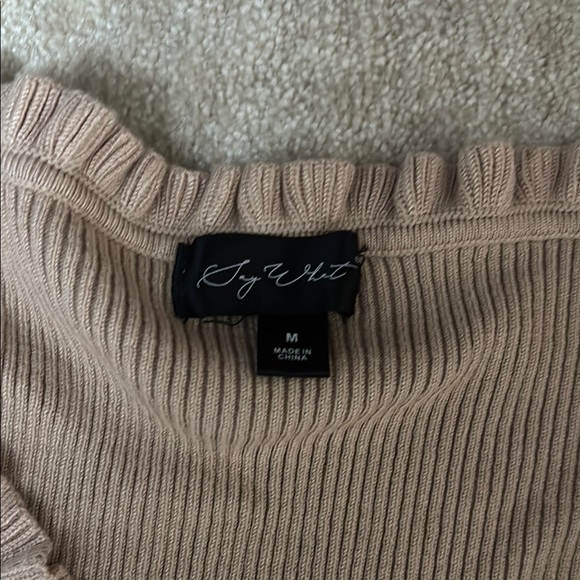 Say What? Tan Ruffled Buttoned Blouse - Picture 2 of 4